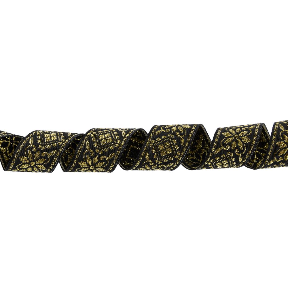 Лента (тесьма) жаккардовая 23.0-25.0 мм, / 25 метров, черный /под золото, Blitz