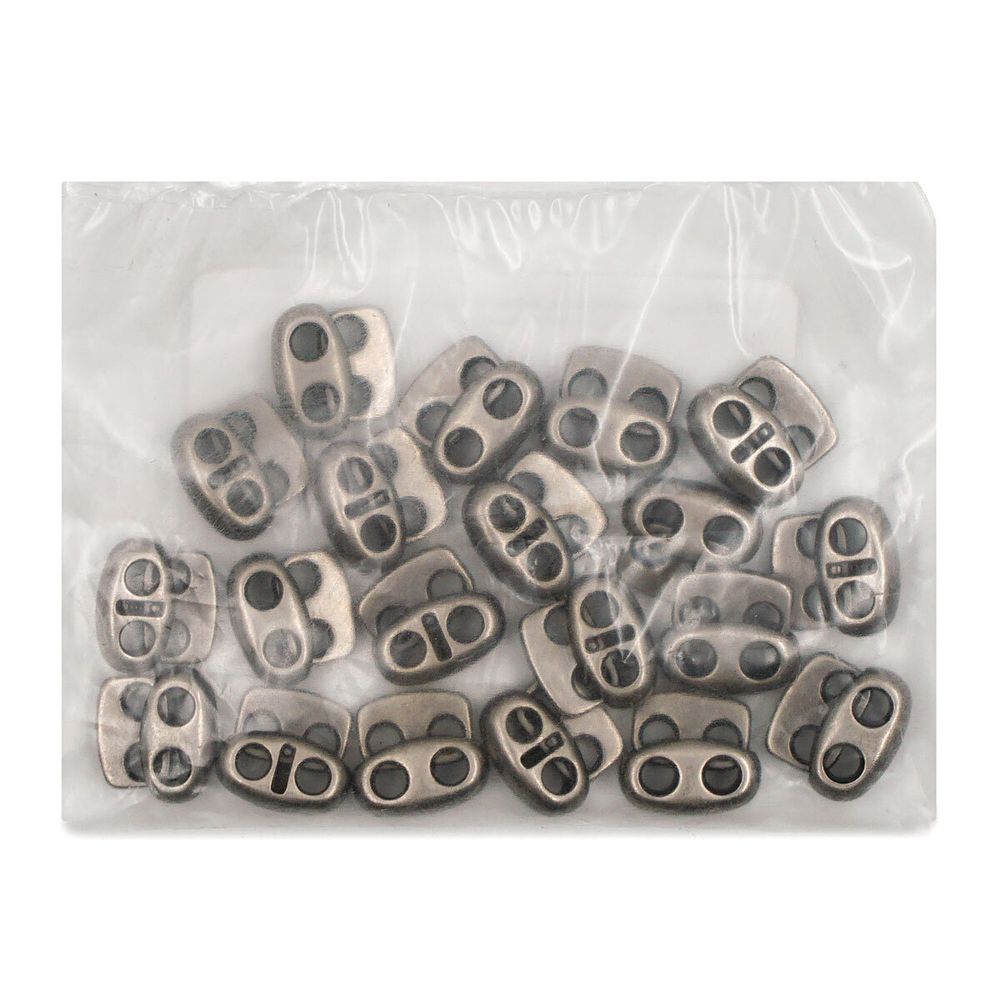 Фиксатор (зажим) для шнура металл плоский, 2 отв., 12х13.5 мм, (in ⌀3 мм), мет. цв.т.серебро, 20 шт