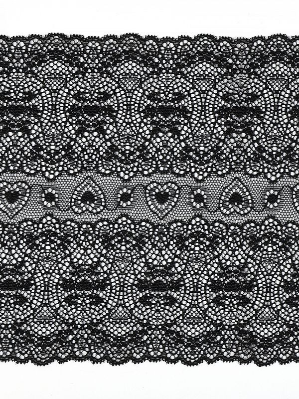 Кружево бельевое эластичное 185 мм / 2.7 м, 6185, цв.02 черный, Kruzhevo