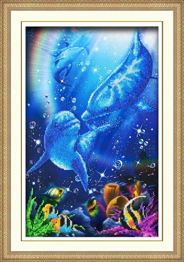 Набор для вышивания бисером Паутинка, Дельфины 38,5х25 см