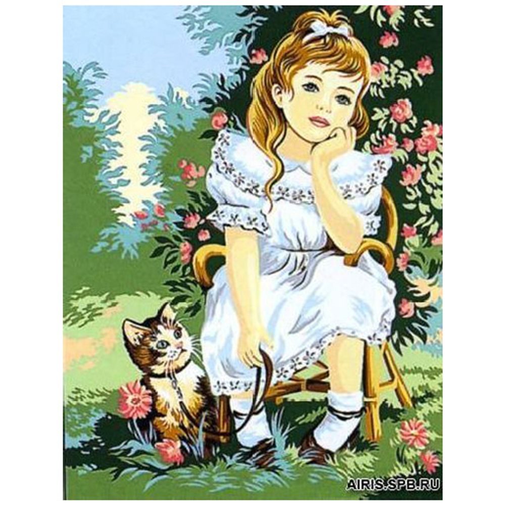 Рисунок для вышивания Margot, &quot;Девочка с котенком&quot; 50х65 см