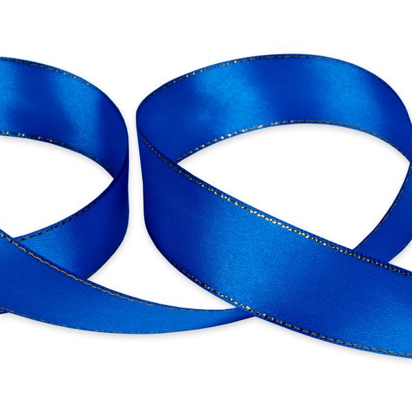 Лента атласная 2-сторонняя с метанитью 25.0 мм / 33±2 метра, 040 василек/золото, Gamma AL-25M
