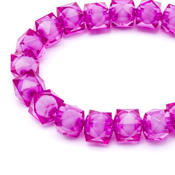 Бусины акрил ⌀10 мм, в цвете с белой сердцевиной, граненый куб, 500 г, Astra&Craft (57 малиновый)