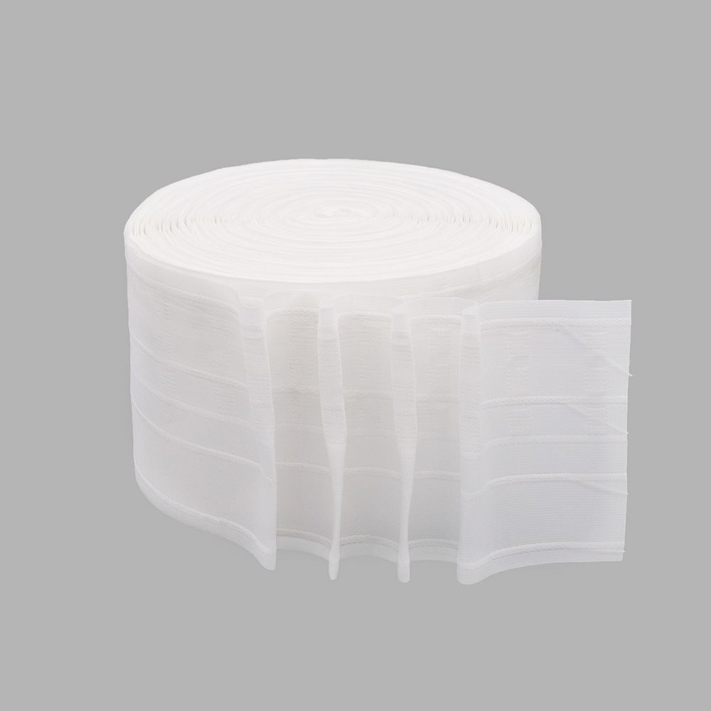 Лента (тесьма) шторная: сборка параллельная (1:2) 128 мм / 50 метров, (3 ряда петель, 5 шнура), белый, 13120-S