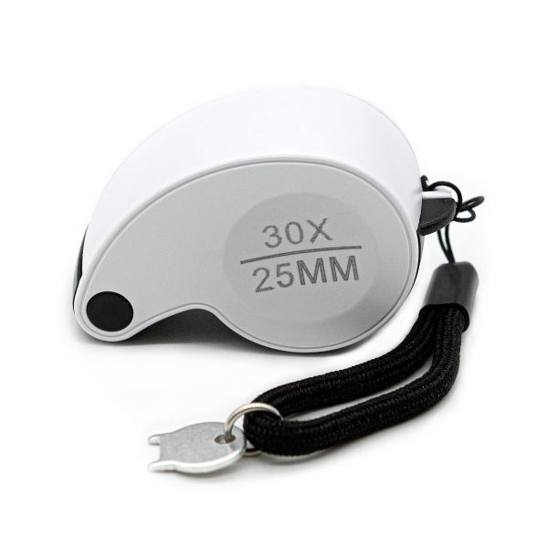 Лупа складная 30х, диам. 25 мм, с подсветкой, 2 LED