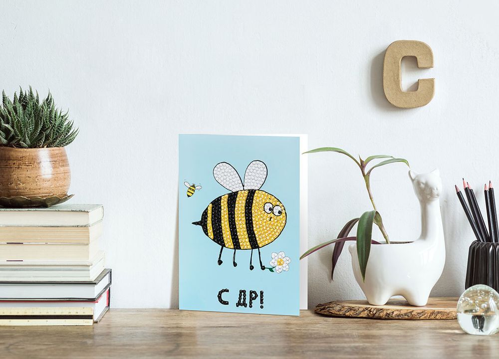 Алмазная (кристальная) мозаика Фрея, открытка С днем рождения!, 14.8х10.5 см