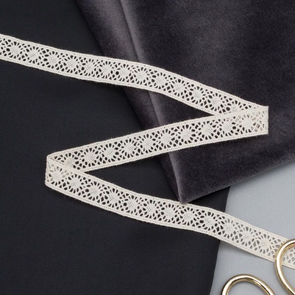 Кружево вязаное (тесьма) 10 мм / 13.72 метра, хлопок, неотбеленный, 3AR3314