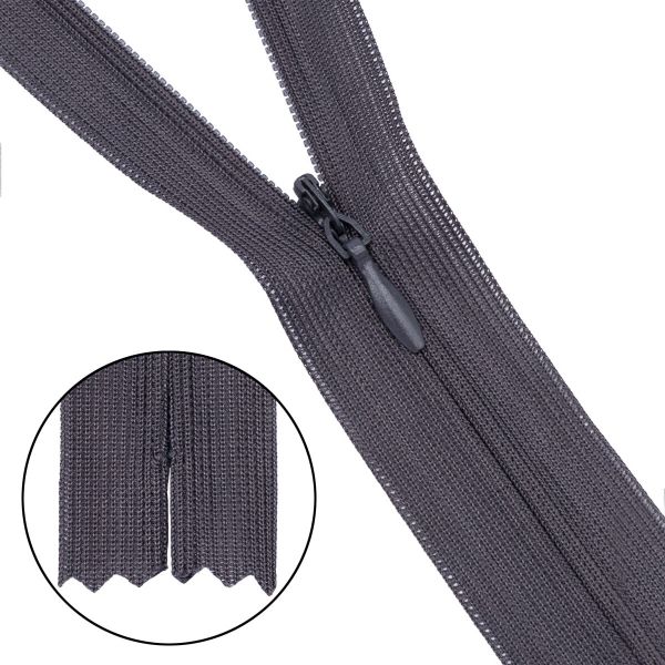 Молния потайная (скрытая) Т3 (3 мм) 1 зам., н/раз., 70 см, нейлон, 301 т.серый, 10 шт