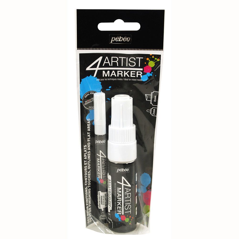 Набор маркеров художественных Pebeo 4artist Marker на масляной основе 2 мм, 8 мм, 2 шт, перо круглое/скошенное, 580894 белый
