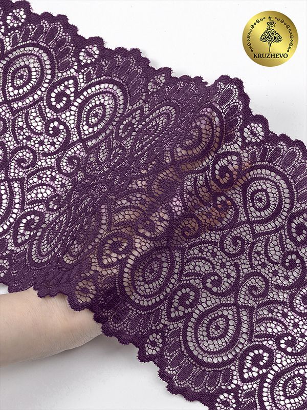 Кружево бельевое эластичное 180 мм / 25 м, 263, цв.076 сливовое вино, Kruzhevo