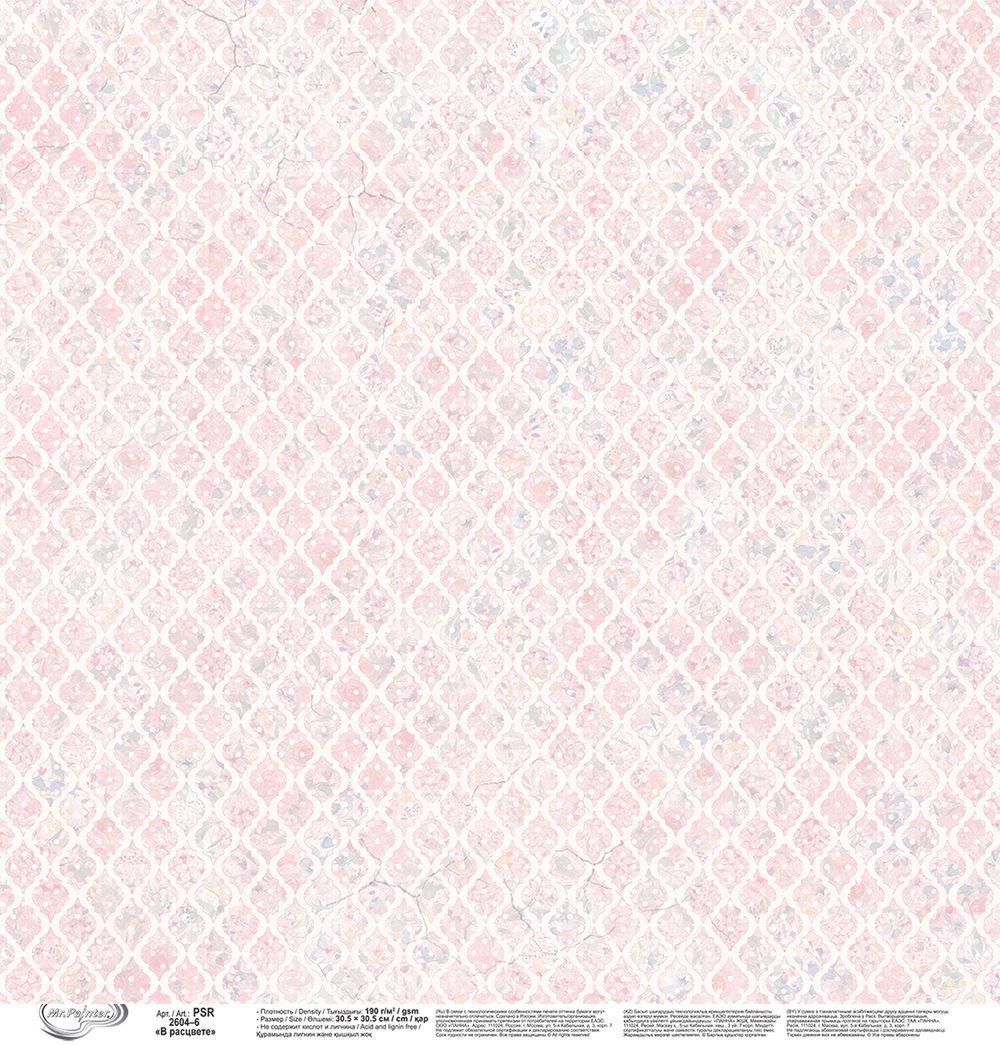 Бумага для скрапбукинга В расцвете 190 г/м², 30.5х30.5 см, 10 шт, 6, Mr.Painter PSR 2604