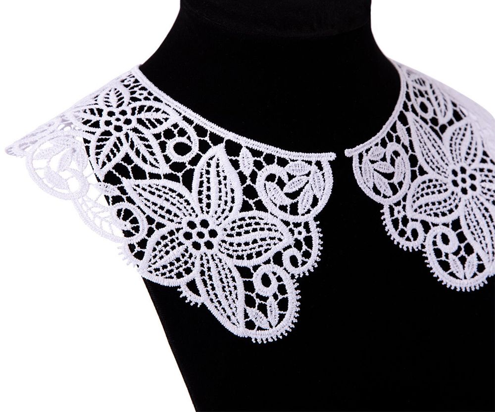 Пришивной кружевной воротник гипюр 100 мм, 1 пара, белый, Турция, Gamma, VGM-27-04MH