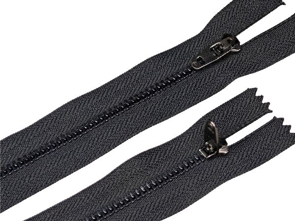 Молния металл (цв.SBS) джинсовая Т3 (3 мм) 1 зам., н/раз., 14 см, S-417 т.серый (звено: т.никель), уп.100 шт