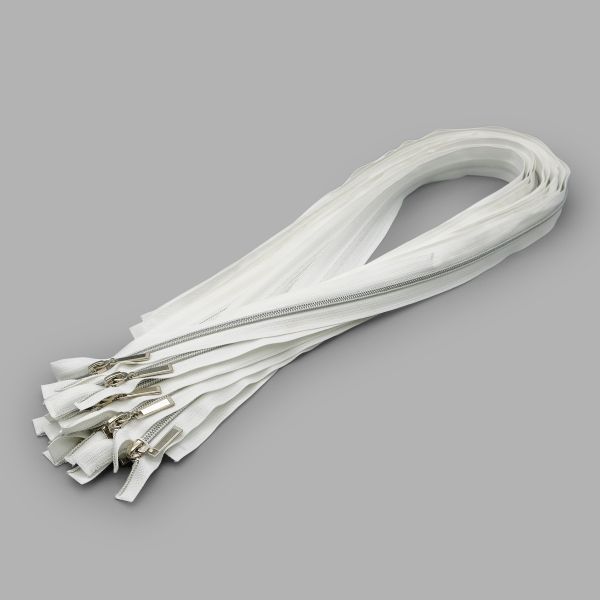 Молния спираль (витая) Т7 (7 мм) 2 зам., разъем., 90 см, никель / белый, 10 шт