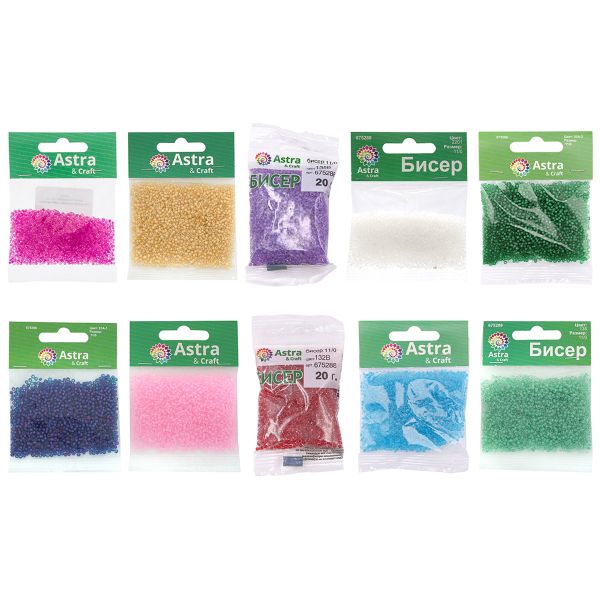 Набор бисера 11/0 ассорти №14 в тубе, 10 цветов, Astra&Craft