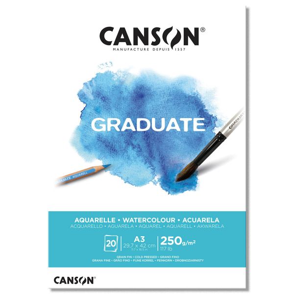Альбом для акварели Graduate 250 г/м², A3 29.7х42 см, склейка с одной стороны 20 л, мелкозернистая, Canson C400110375