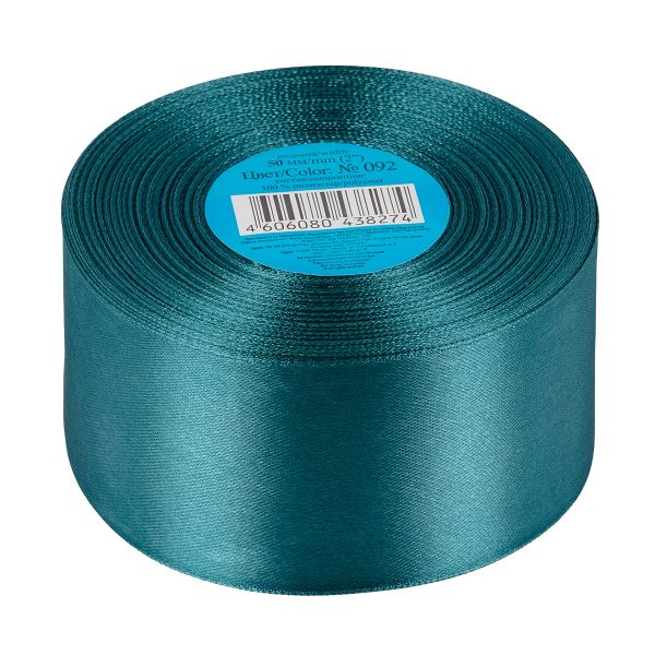 Лента атласная 1-сторонняя 50.0 мм / 33±2 метра, №092 т-зеленый, в термоплёнке, Gamma