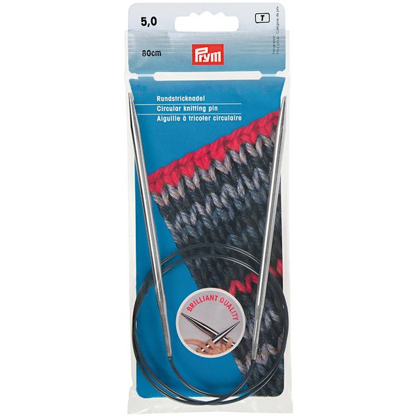 Спицы круговые ⌀5.0 мм, 80 см, 1 шт, серебристые, Prym 212164