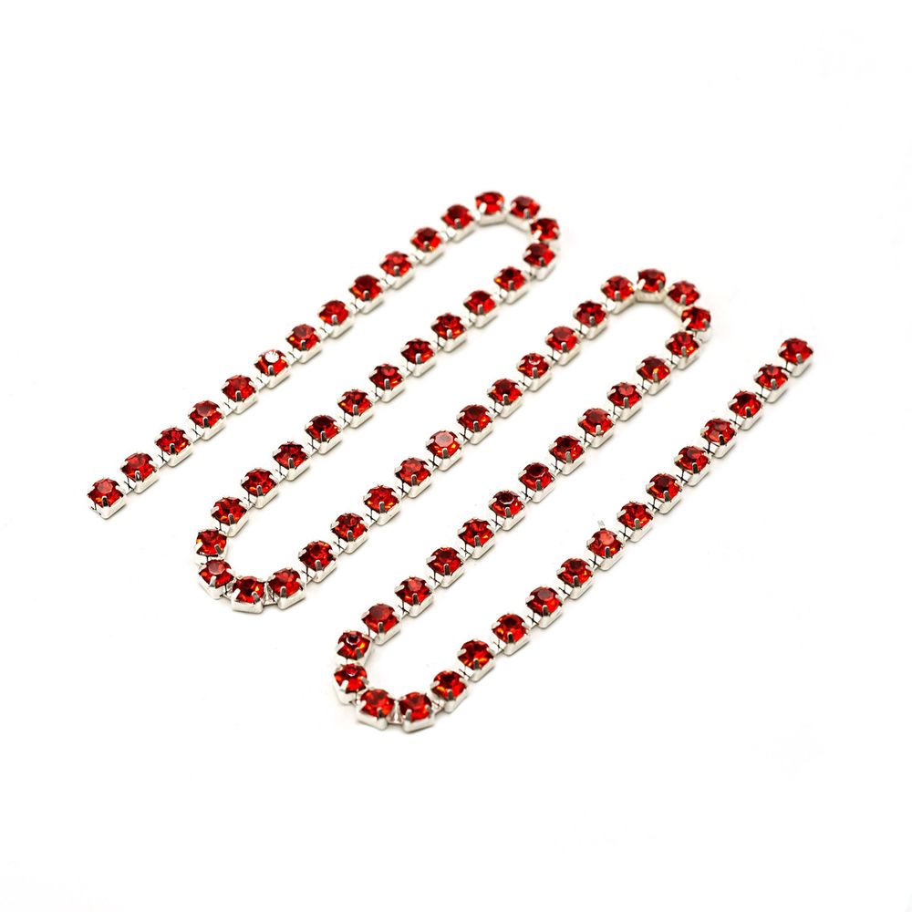 Стразовые цепочки (серебро), цвет: красный, размер 3 мм, 30 см/упак., ЦС007СЦ3