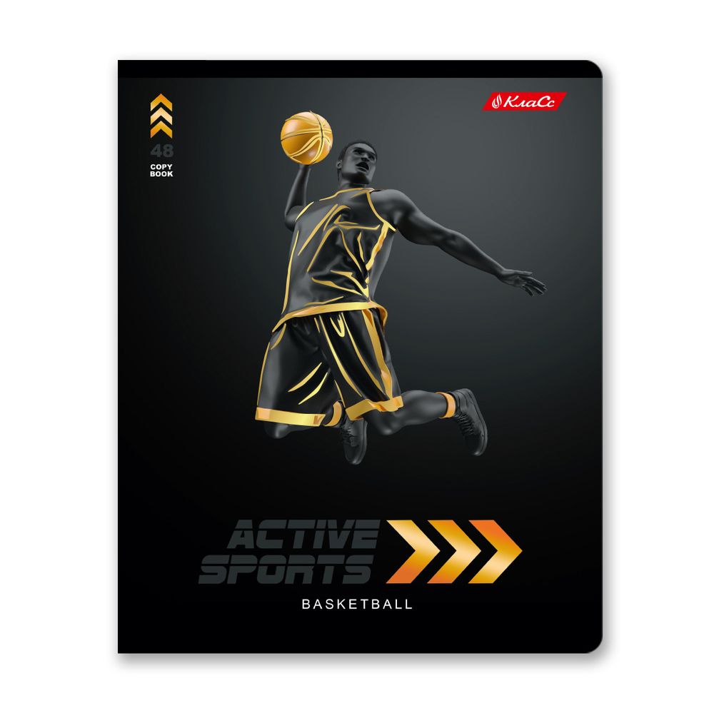 Тетрадь ученическая общая, матовая ламинация + тиснение золотой фольгой, A5+ 48 л. на скобе 65 г/м², белизна 100%, 10 шт, клетка в термоусадочной пленке, 000731 Активный спорт, Светоч 48ТЕТк-008