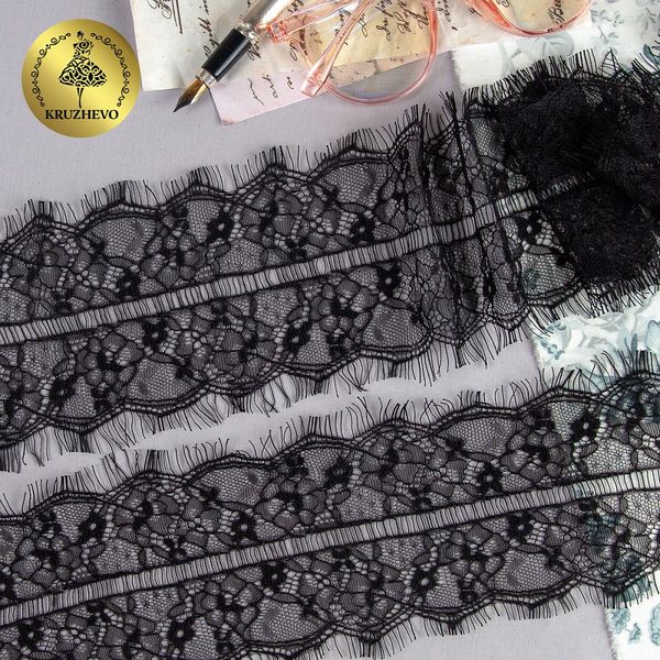 Кружево шантильи (реснички) 110 мм, цв.2 черный уп. 15 м, по 3 м, Kruzhevo