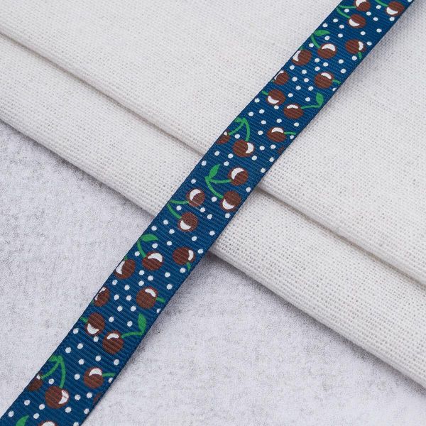 Лента репсовая (в рубчик) с рисунком 15.0 мм / 45.72 метра, ID 15159 цв.т. син, 24569