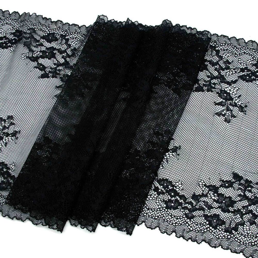 Кружево бельевое эластичное 250 мм / 10 м, черный