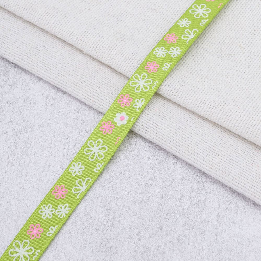 Лента репсовая (в рубчик) с рисунком 10.0 мм / 45.72 метра, ID 10115, цв. св. зел, 24515