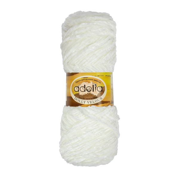 Пряжа Adelia Dolly Velour / уп.5 мот. по 100г, 93м, 02 молочный