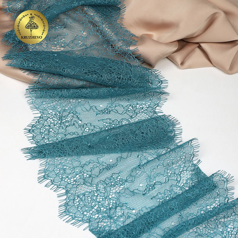 Кружево шантильи (реснички) 170 мм, A88 цв.F222 изумрудно-синий, 3 метра, Kruzhevo
