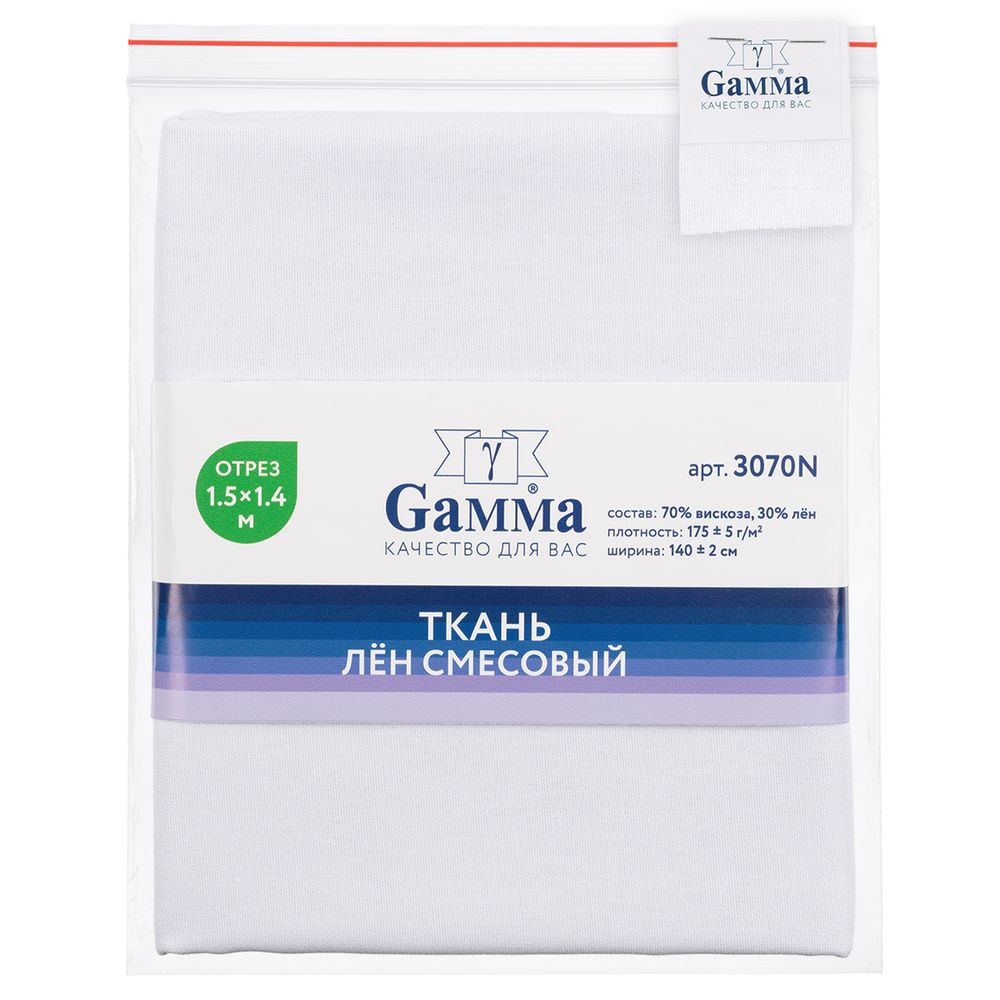 Льняная ткань 175±5 г/м², 150х140 см, №017 белый, Gamma 3070N