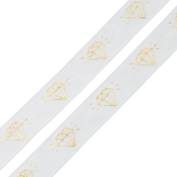 Лента капроновая (органза) Бриллиант, 1,5см / 22,85м, цв. молочный/золото, QR-008