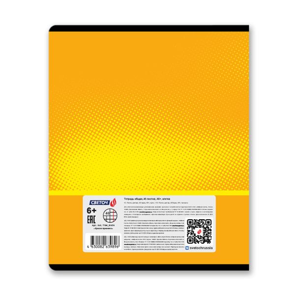 Тетрадь ученическая общая, A5 40 л. на скобе 65 г/м², белизна 100% 10 шт клетка, 01474 Краски времени, Светоч Т194