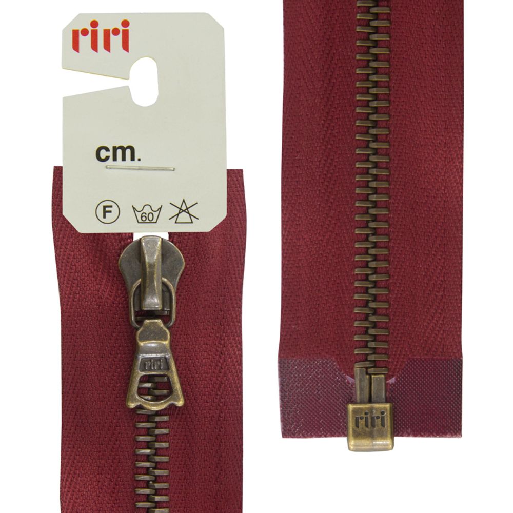 Молния металлическая RIRI Т6 (6 мм) AM, слайд.Flash, 1 зам., разъем., 60 см, цв. тесьмы 2411, бордовый, упак. 5 шт