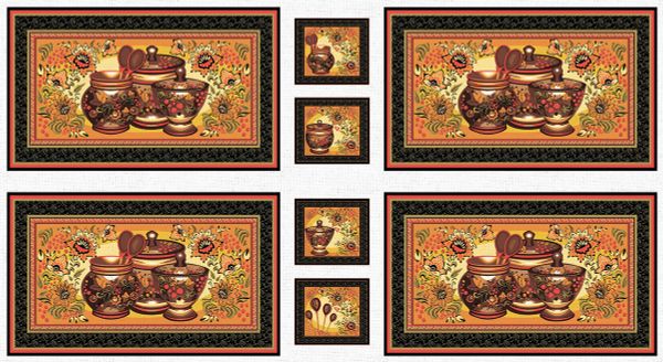 Ткань для пэчворка Peppy Русские традиции, рулон 112 см / 5 метров, РТ-03 Панель черный, Peppy