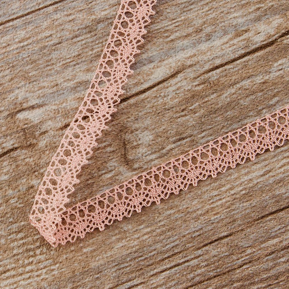 Кружево вязаное (тесьма) хлопковое Iemesa 10.0 мм, 30 м, цв.пыльно-розовый