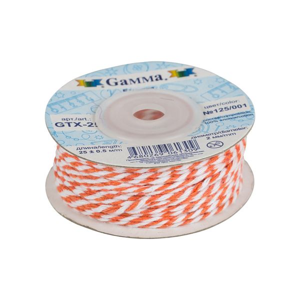 Шнур бечевка ⌀2.0 мм, 25 м, 125/001 оранжевый/белый, Gamma GTX-25
