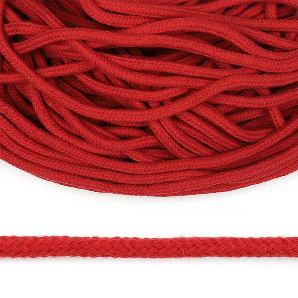 Шнур круглый х/б ⌀5.0 мм / 100 метров, с наполнителем, 012 красный