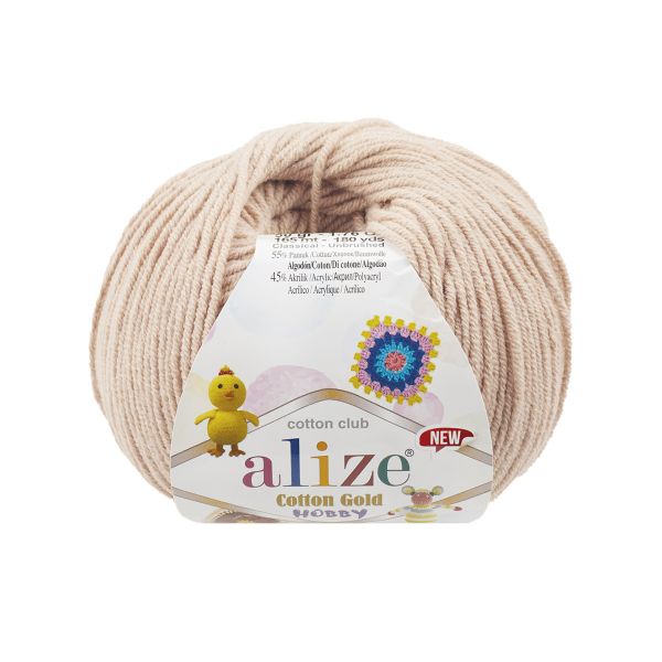 Пряжа Alize (Ализе) Cotton Gold Hobby New / уп.10 мот. по 50 г, 165 м, 67 молочно-бежевый