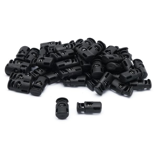 Фиксатор (зажим) для шнура пластик 1 отв., ⌀7х5 мм, 28х15 мм, Цилиндр (ПП), черный, 50 шт