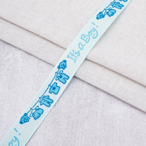 Лента репсовая (в рубчик) с рисунком 15.0 мм / 45.72 метра, ID 1521, цв. св. голубой, 22081