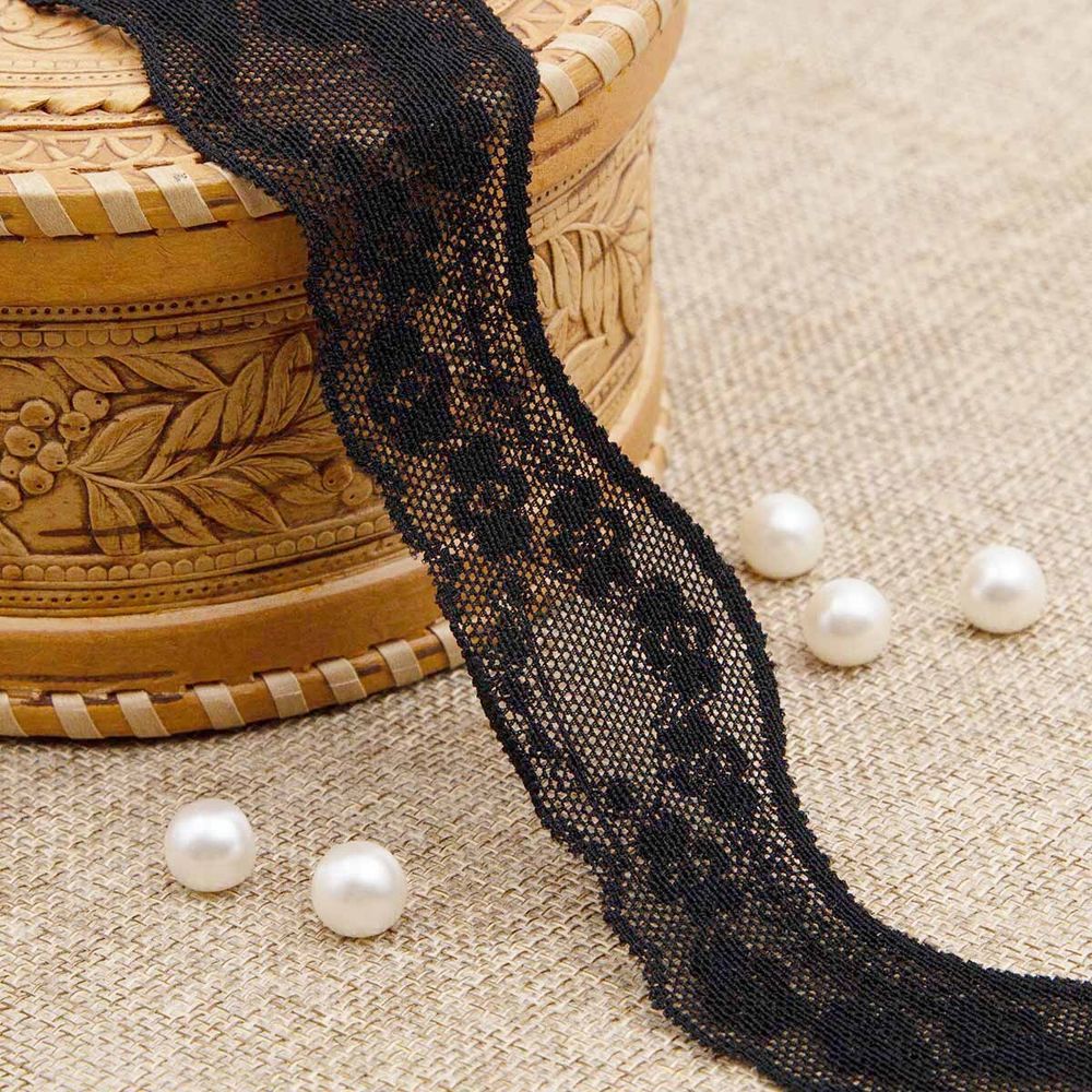 Кружево эластичное (стрейч) 40 мм, черный, 13.71 м