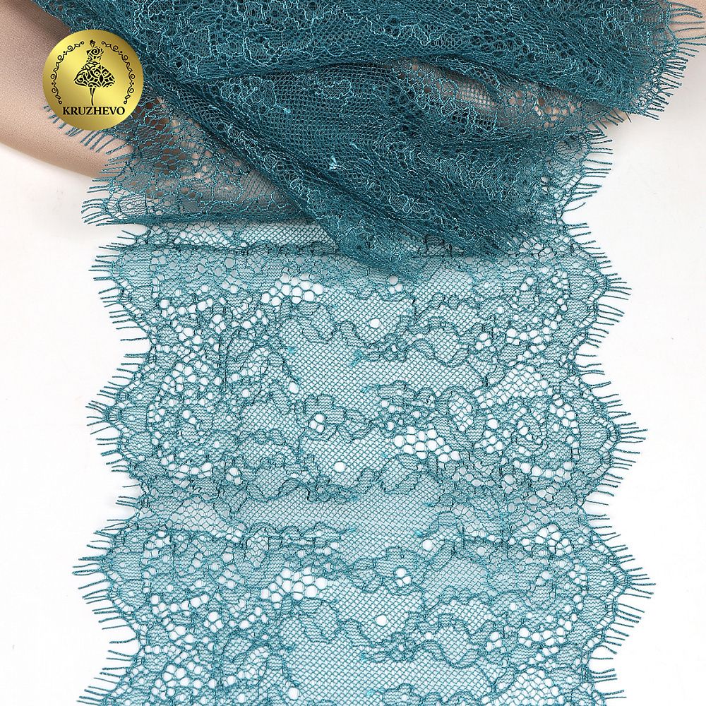Кружево шантильи (реснички) 170 мм, A88 цв.F222 изумрудно-синий, 3 метра, Kruzhevo