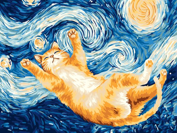 Картина по номерам Фрея PNB/PM-372, Котик в небе ван Гога, 40х30 см