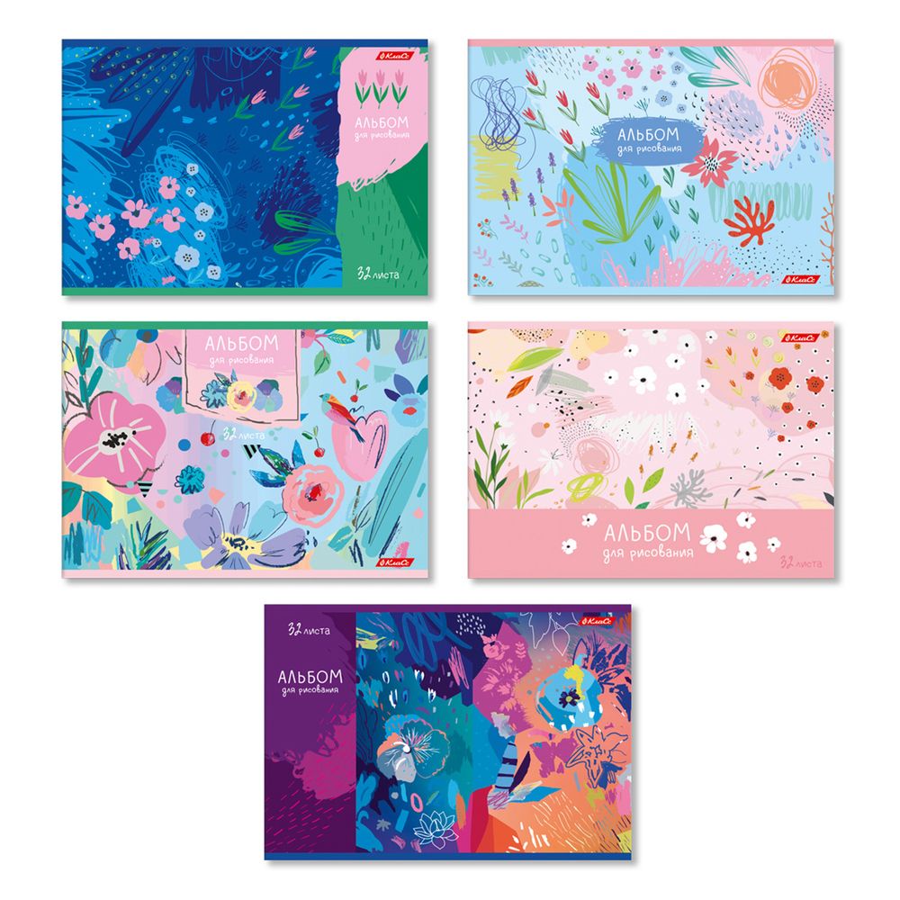 Альбом для рисования 100 г/м², A4 29х20.5 см, 32 л. на скобе, 5 шт, 000216 Цветочная фантазия, Светоч 32АЛСК4_0_3_9