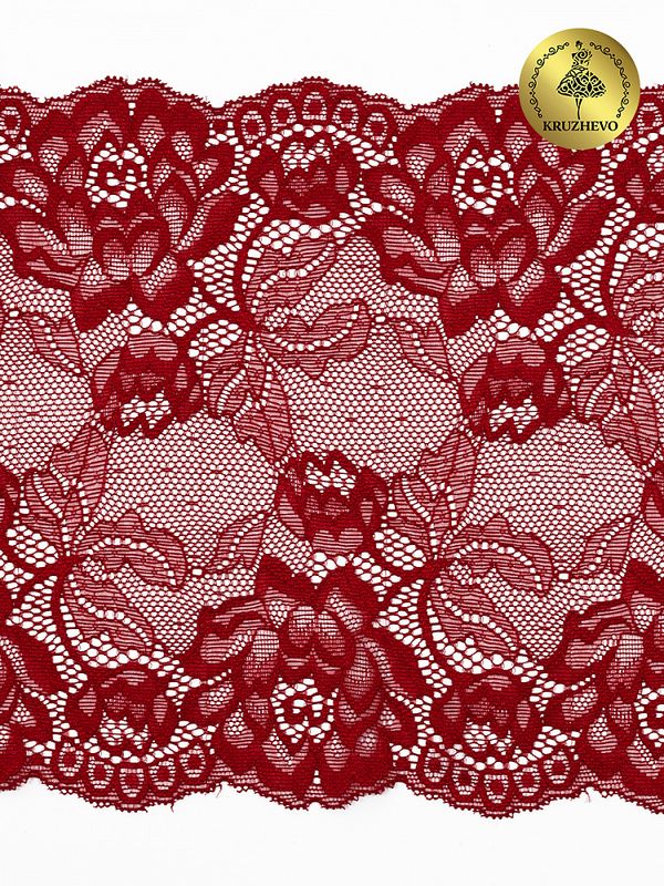 Кружево бельевое эластичное 180 мм / 25 м, 265, цв.101 т.красный, Kruzhevo