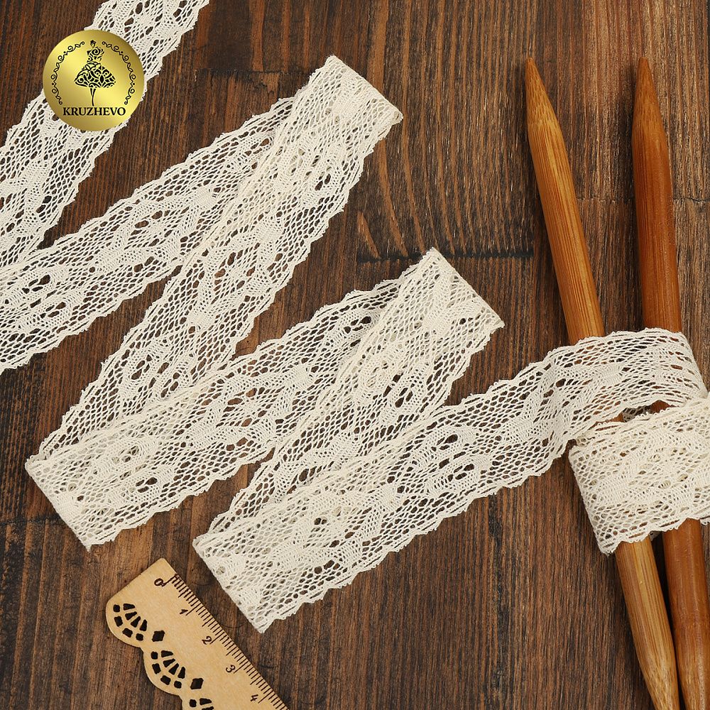 Кружево вязаное (тесьма) 30 мм / 10 метров, 2525, тонкая нить, цв.02 молочный, Kruzhevo