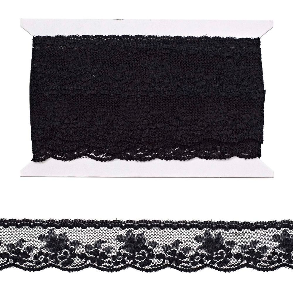 Кружево на сетке 39 мм, 6,8 м, ±4 см, 0623-1270, черный