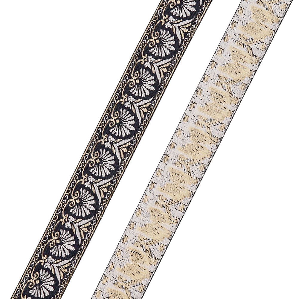 Лента (тесьма) жаккардовая 33.0 мм / 10±0.5 метров, черный/серебро, 3AR2681