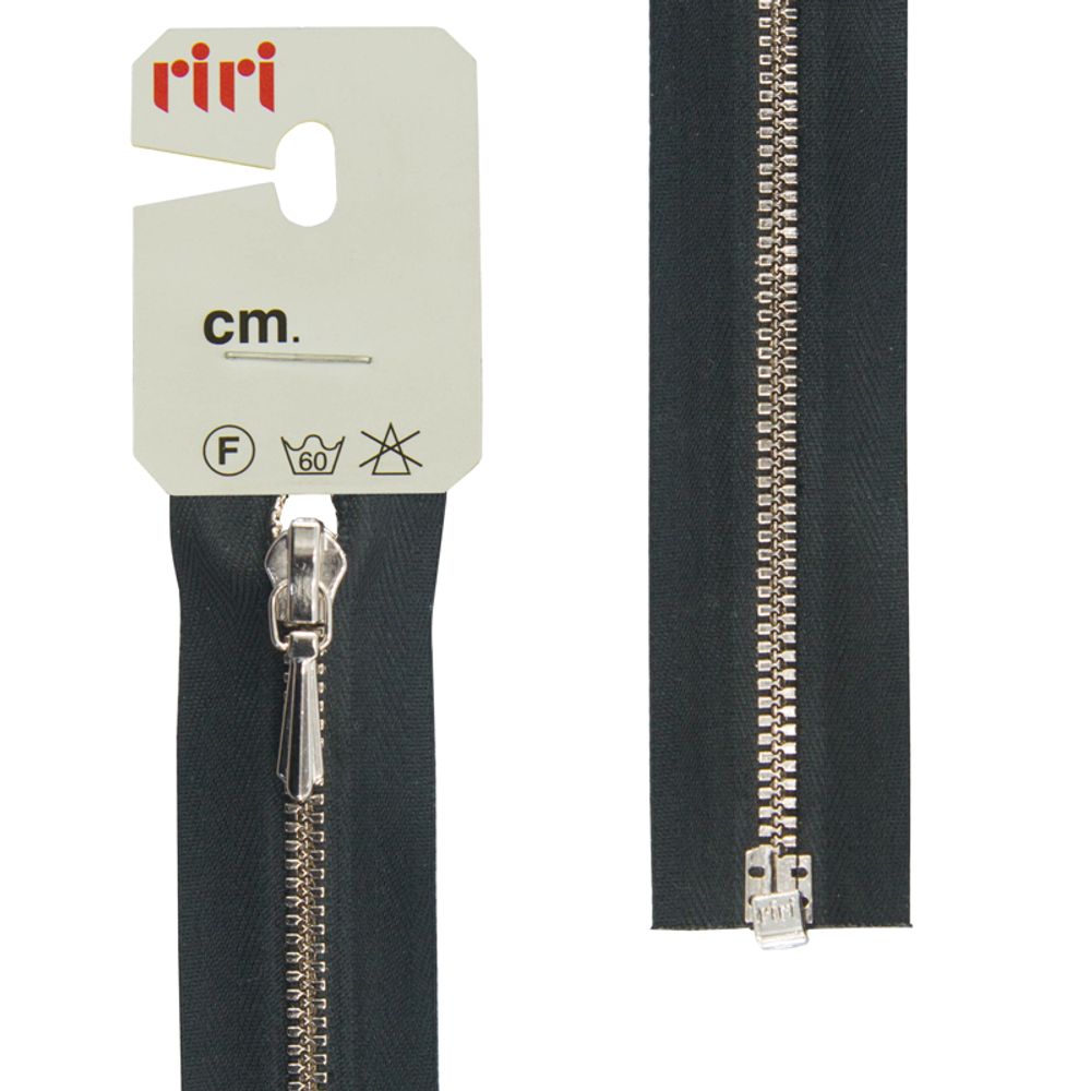 Молния металлическая RIRI Т3 (3 мм) Ni, слайд.Tropf, 1 зам., разъем., 65 см, цв. тесьмы 2110, черный, упак. 5 шт